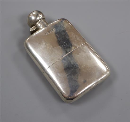 A George V silver hip flask, George Unite & Sons, Birmingham, 1917, 13.9cm.